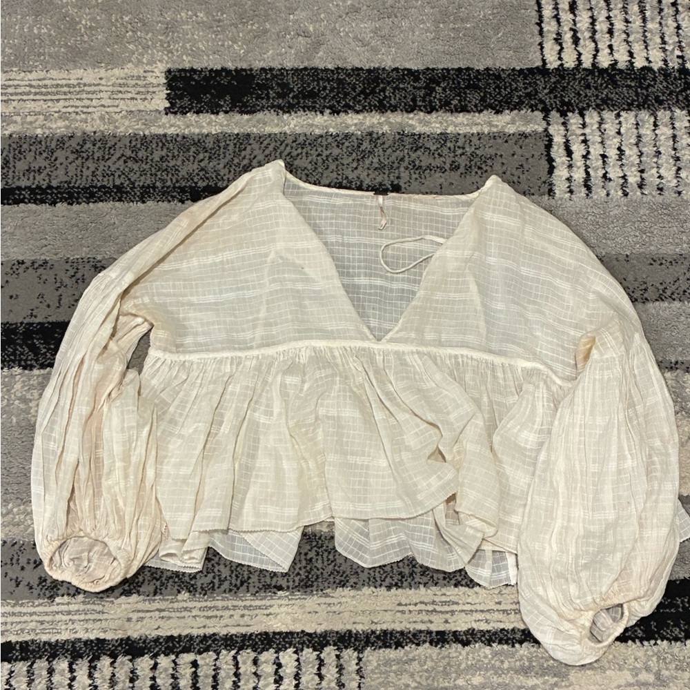 Free People Cream Blouse with Ruffle Detail